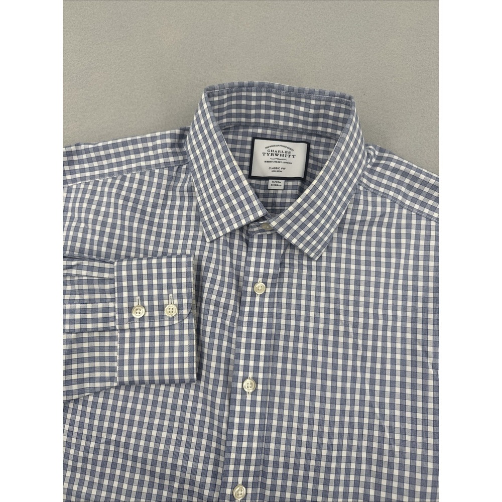 Charles Tyrwhitt Non-Iron Classic Fit‎ Dress Shirt Mens 16-33 Blue Checkered